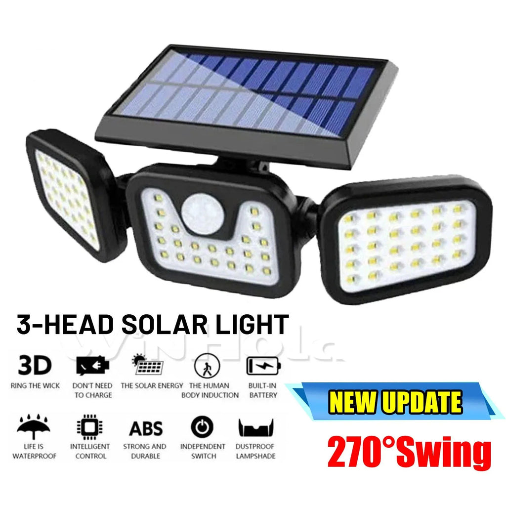 🔆 900LM 3-Head Solar Light — Total Nighttime Security with Motion Sensor