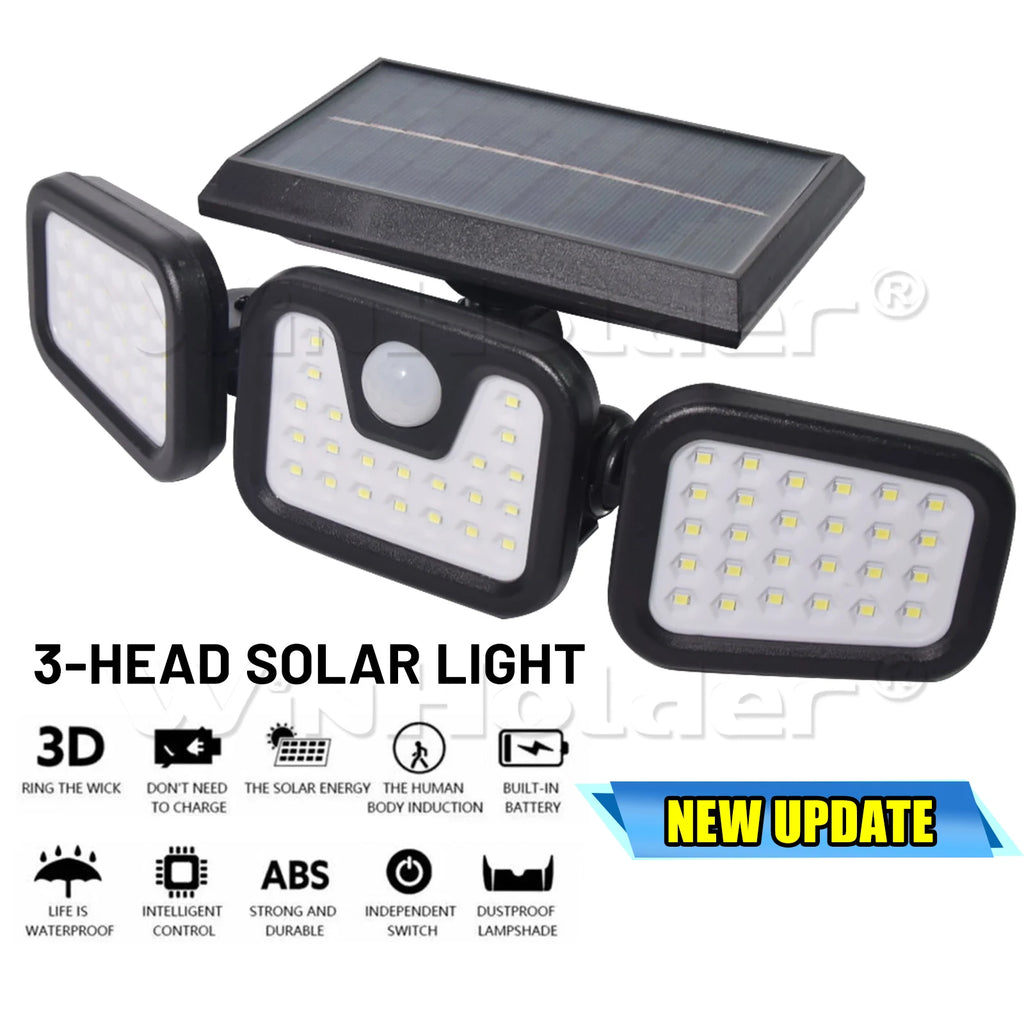 🔆 900LM 3-Head Solar Light — Total Nighttime Security with Motion Sensor