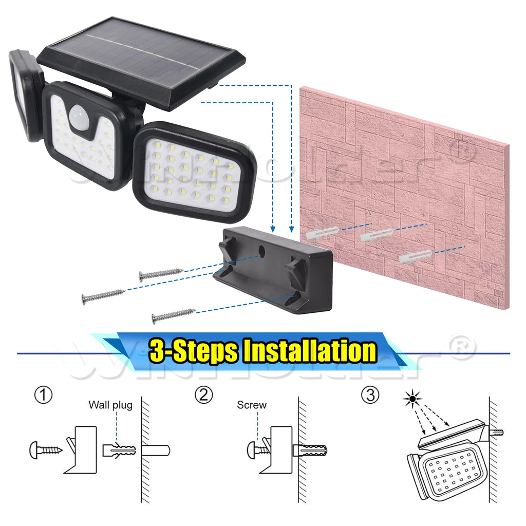 🔆 900LM 3-Head Solar Light — Total Nighttime Security with Motion Sensor