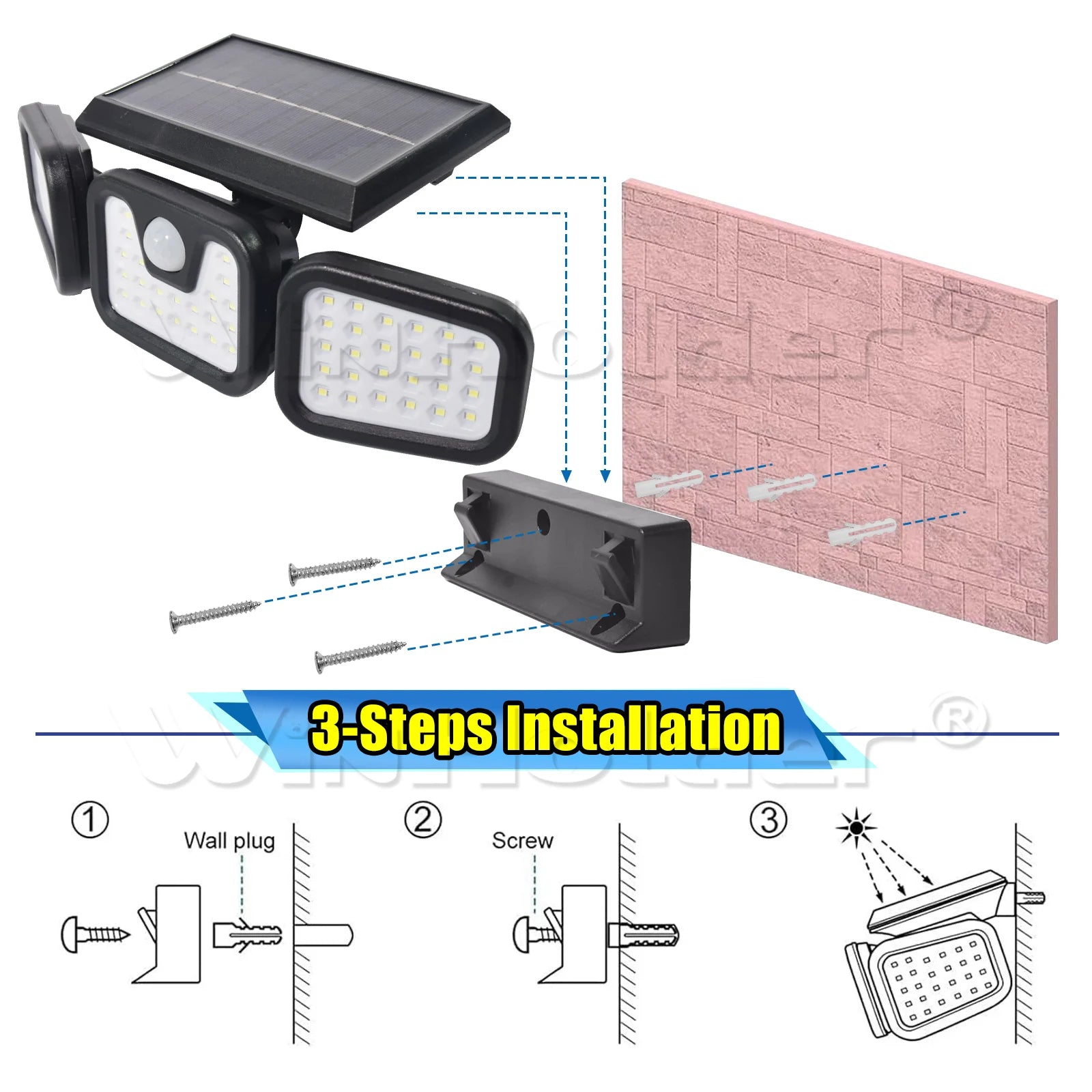 🔆 900LM 3-Head Solar Light — Total Nighttime Security with Motion Sensor